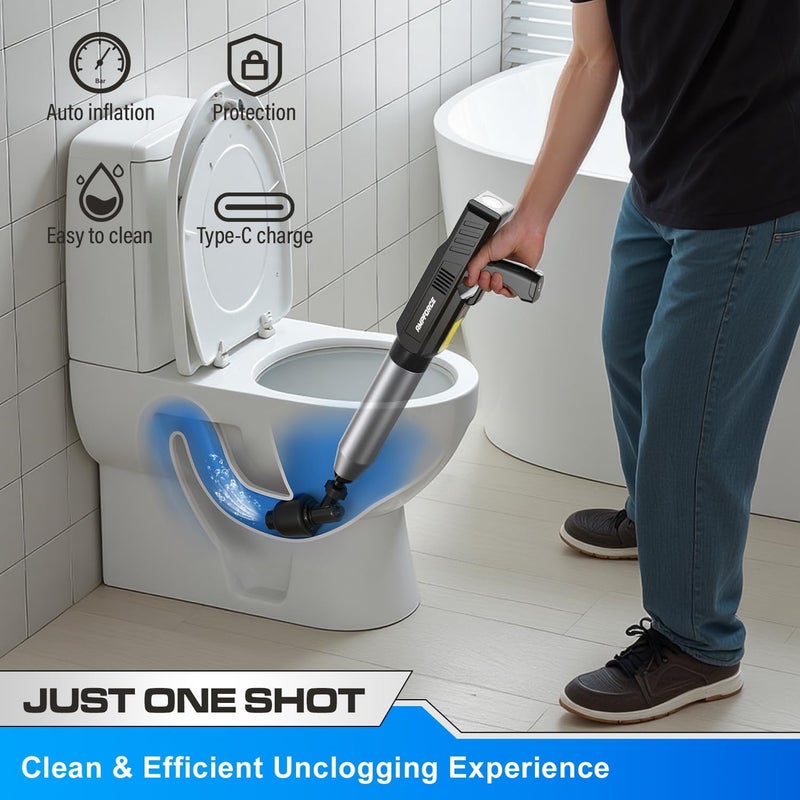 AMPFORCE ‌Electric Toilet Plunger for Bathroom, High-Pressure Air Plunger, Heavy-Duty Clog Remover for Toilets, Toilet Drain Unclogger (Ink Black) - Image 2